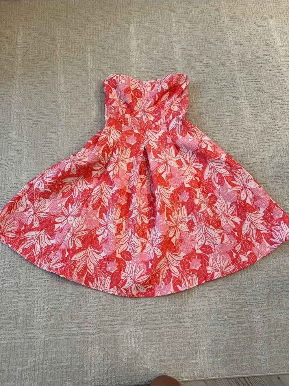 Eva Mendes Pink & Red Floral Strapless Dress